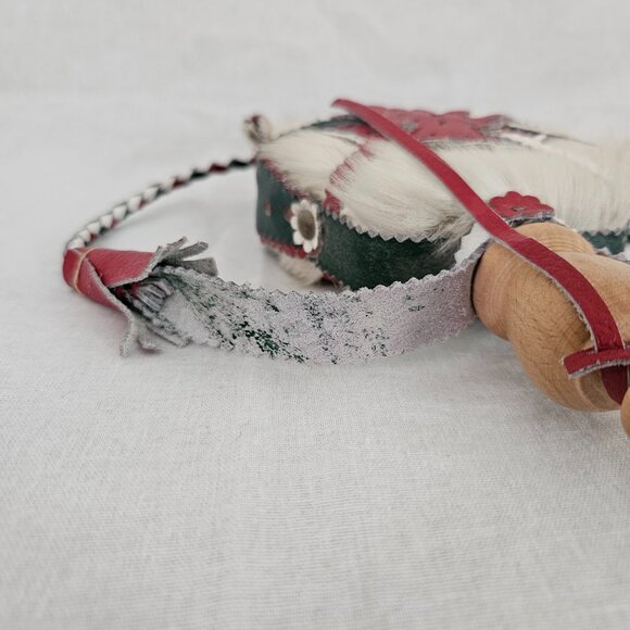 Vintage Hungarian Leather & Cowhide Decorative Canteen Flask – Red Green White - Picture 7 of 9